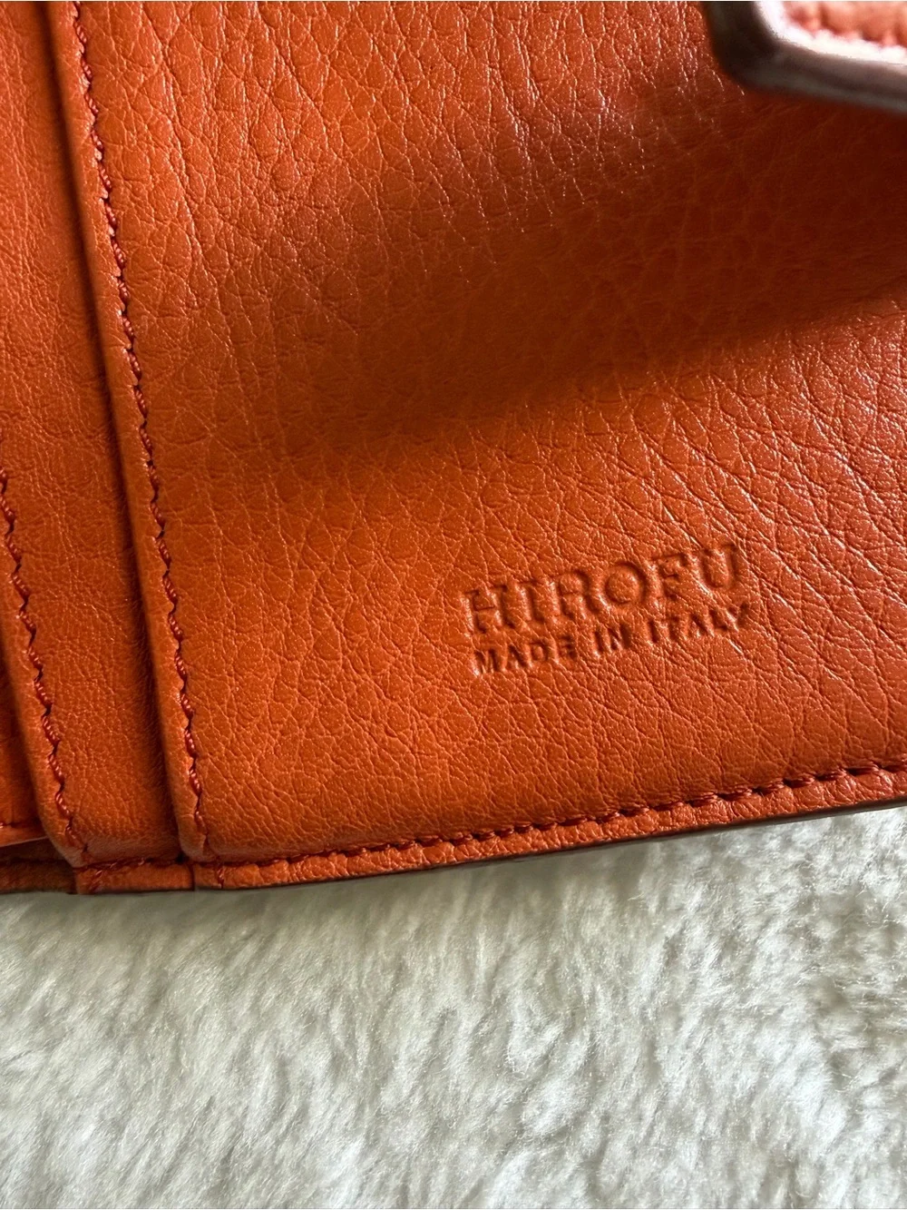 Hirofu made in Italy Orange Leather Women's Snap Wallet - Designer Embossed Logo